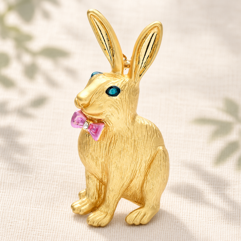 Textured Rabbit with Pink Bow Brooch — styled background