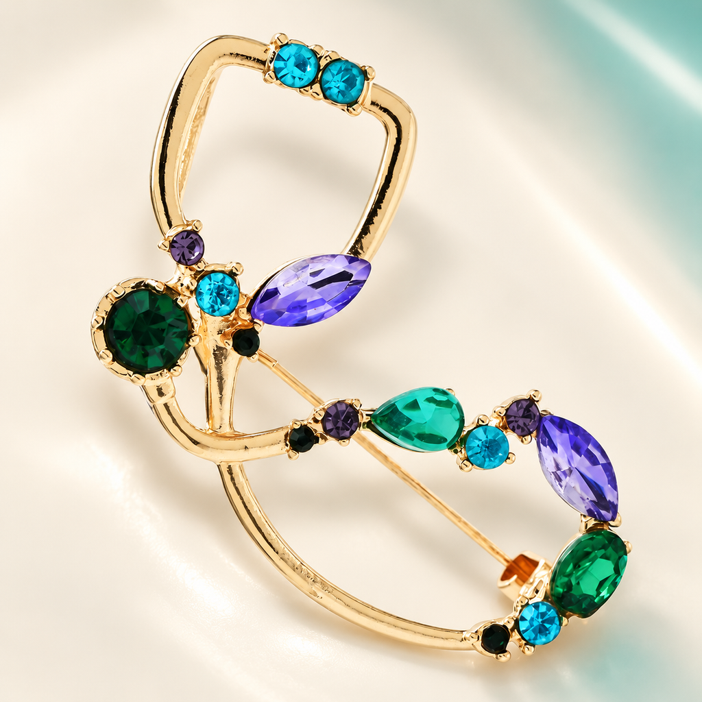 Jeweled Stethoscope with Colorful Stone Accents Brooch — styled background