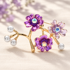 Enamel Plum Blossom Branch with Pearl-Look Buds Brooch — styled background