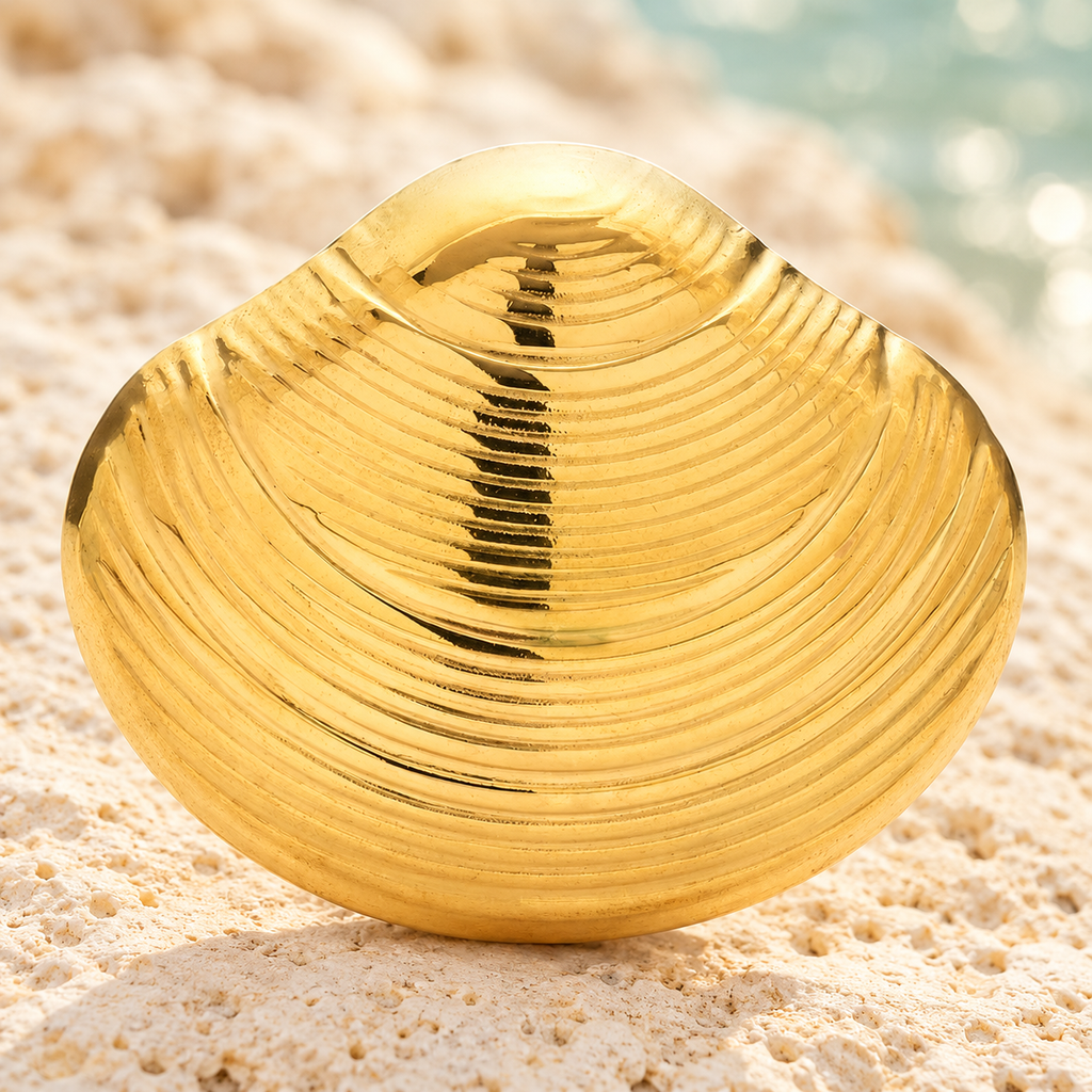 Concentric Ridged Clam Shell Brooch — styled background