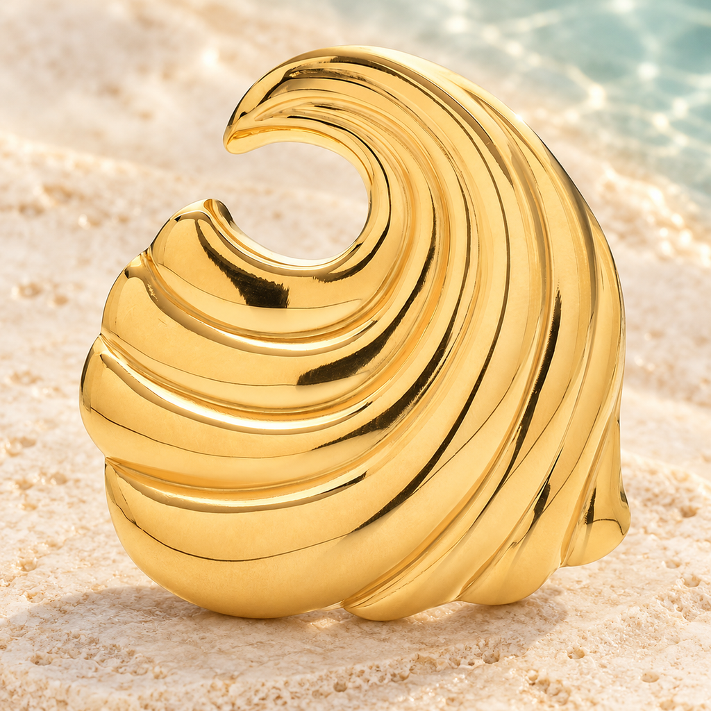 Sculptural Ocean Wave Brooch — styled background