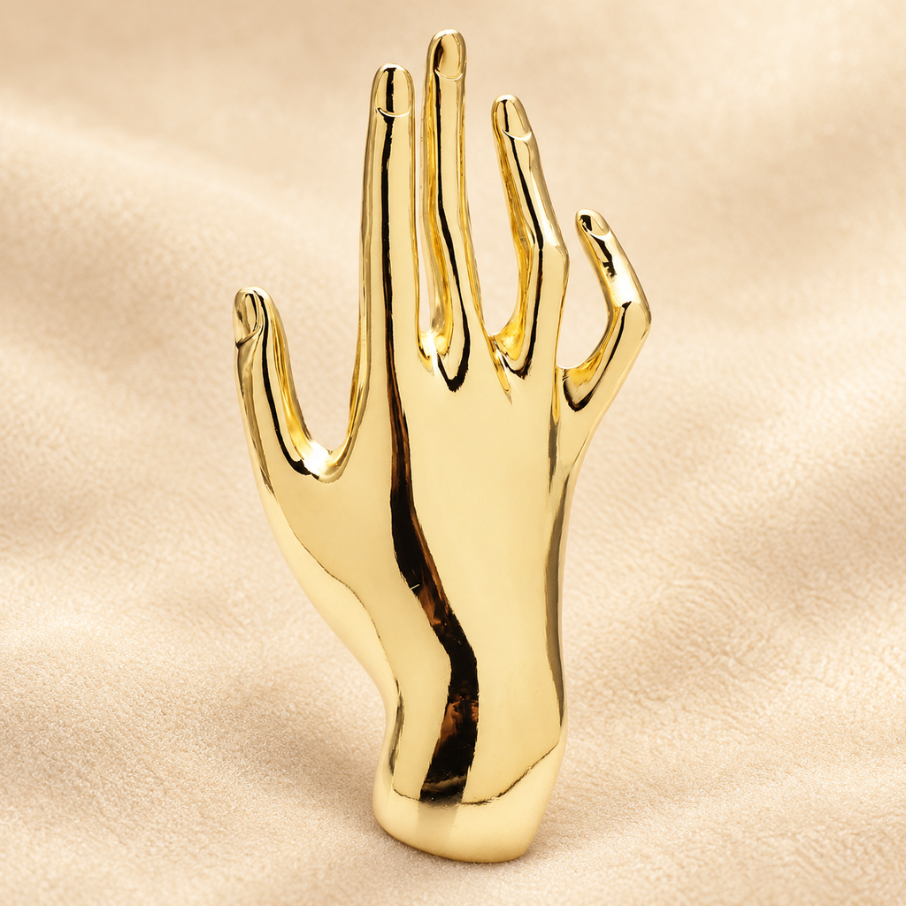 Polished Open Hand Brooch — styled background