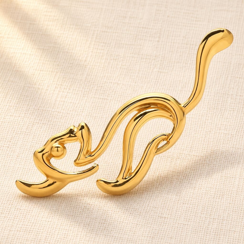 Playful Openwork Cat Brooch — styled background