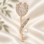 Rhinestone Tulip with Pearl-Look Accent Brooch — styled background
