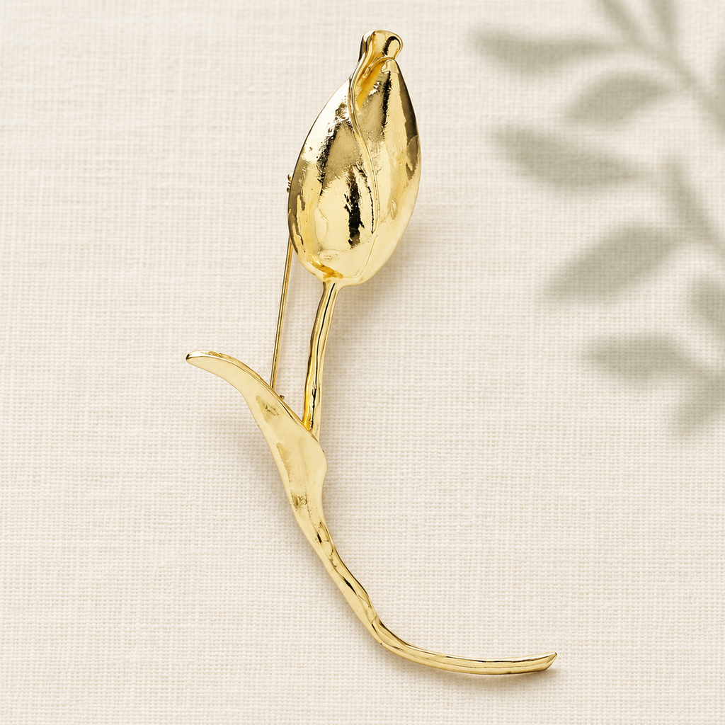 Large Sculptural Tulip Stem Brooch — styled background