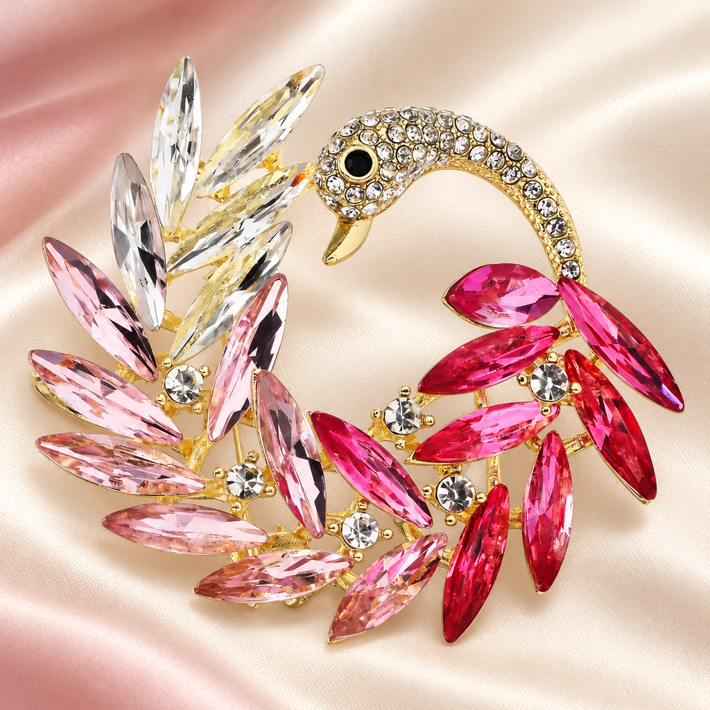 Jeweled Swan Wreath Brooch — styled background