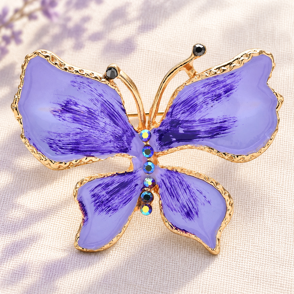 Enamel Swallowtail Butterfly Brooch — styled background