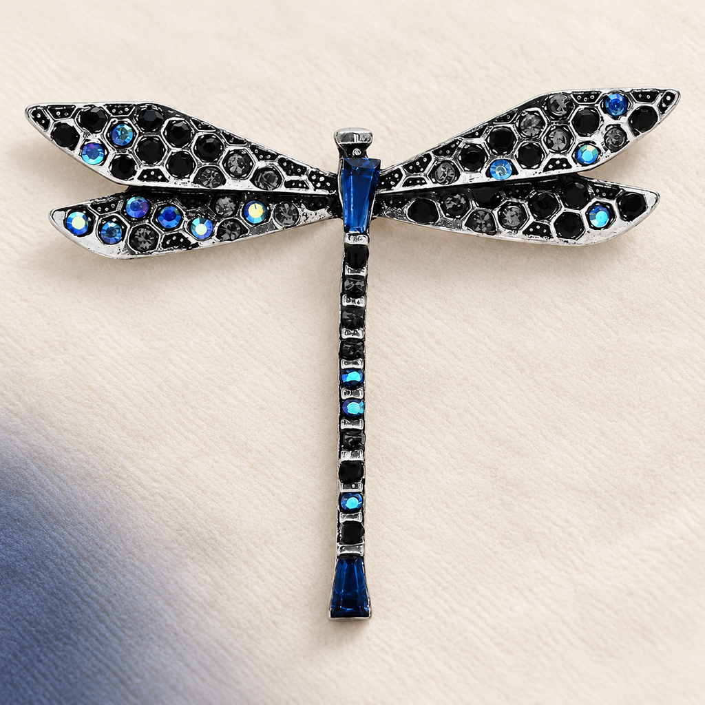 Jeweled Slender Dragonfly Brooch — styled background