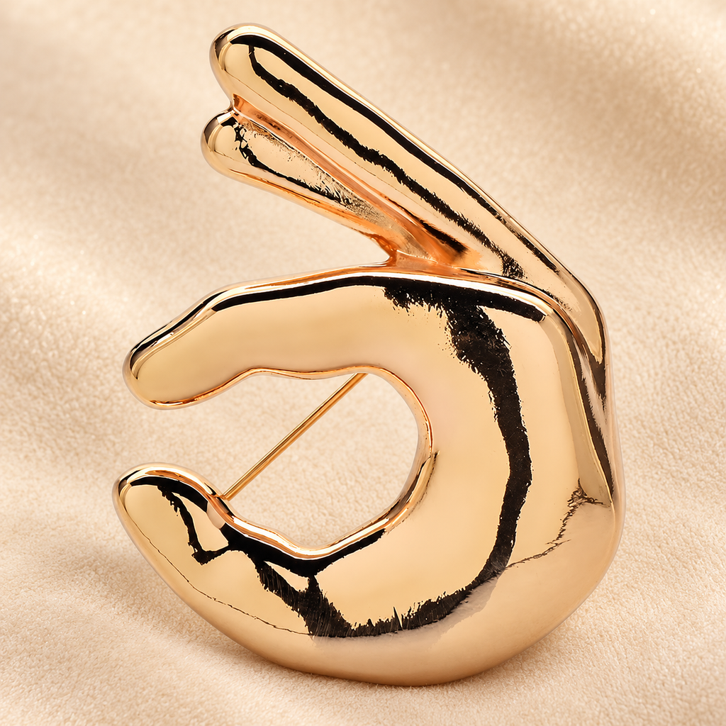 OK Hand Gesture Brooch — styled background