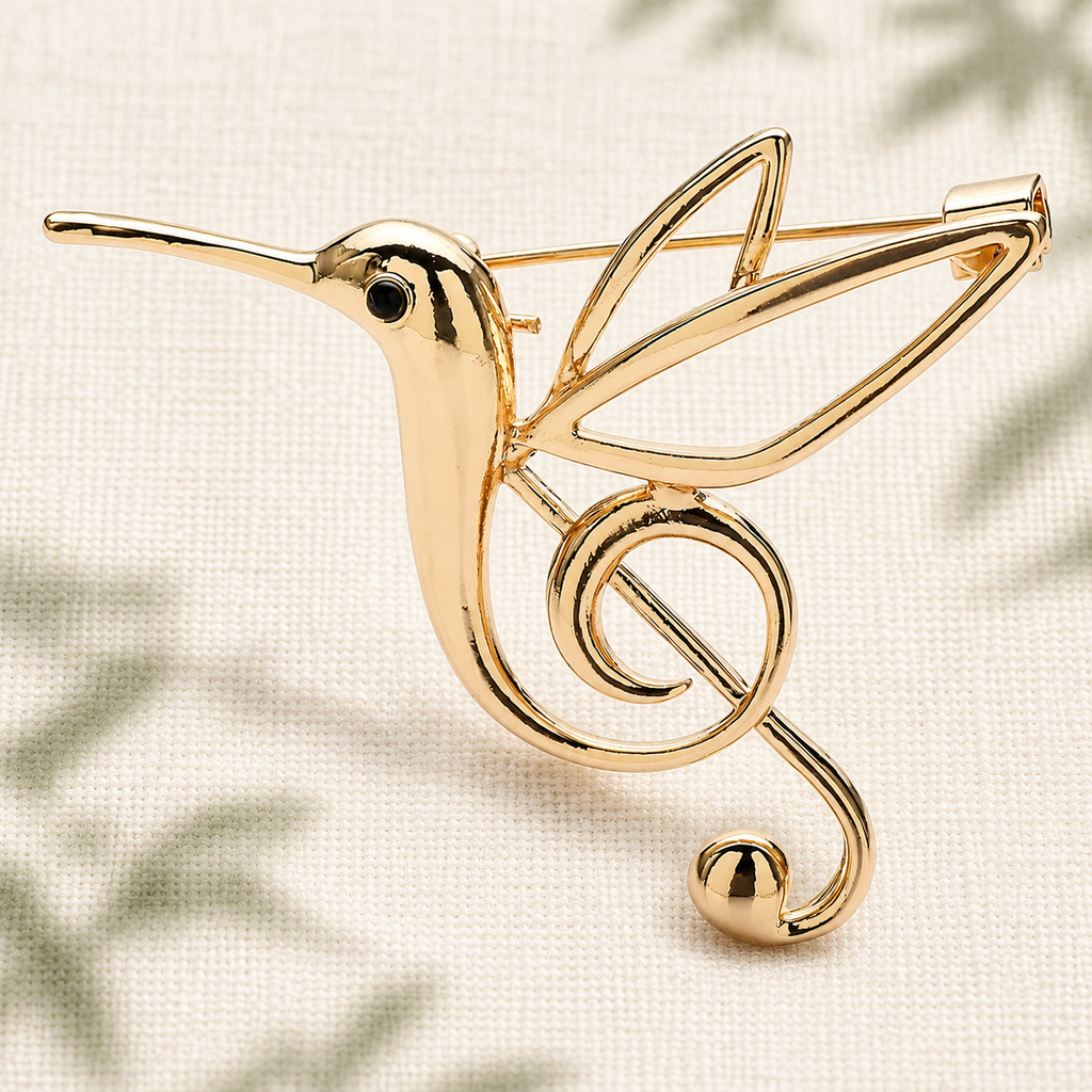 Musical Hummingbird Brooch — styled background
