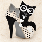 Acrylic Cat in High-Heel Shoe Brooch — styled background