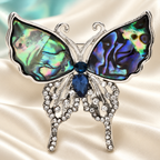 Abalone-Look Butterfly with Rhinestone Drops Brooch — styled background