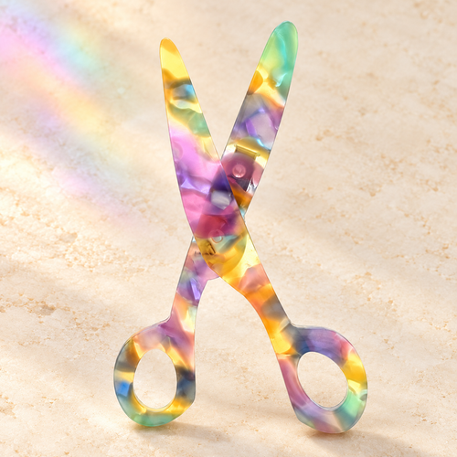 Acrylic Rainbow Scissors Brooch — styled background