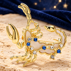 Scorpio Zodiac with Blue Star Accents Brooch — styled background