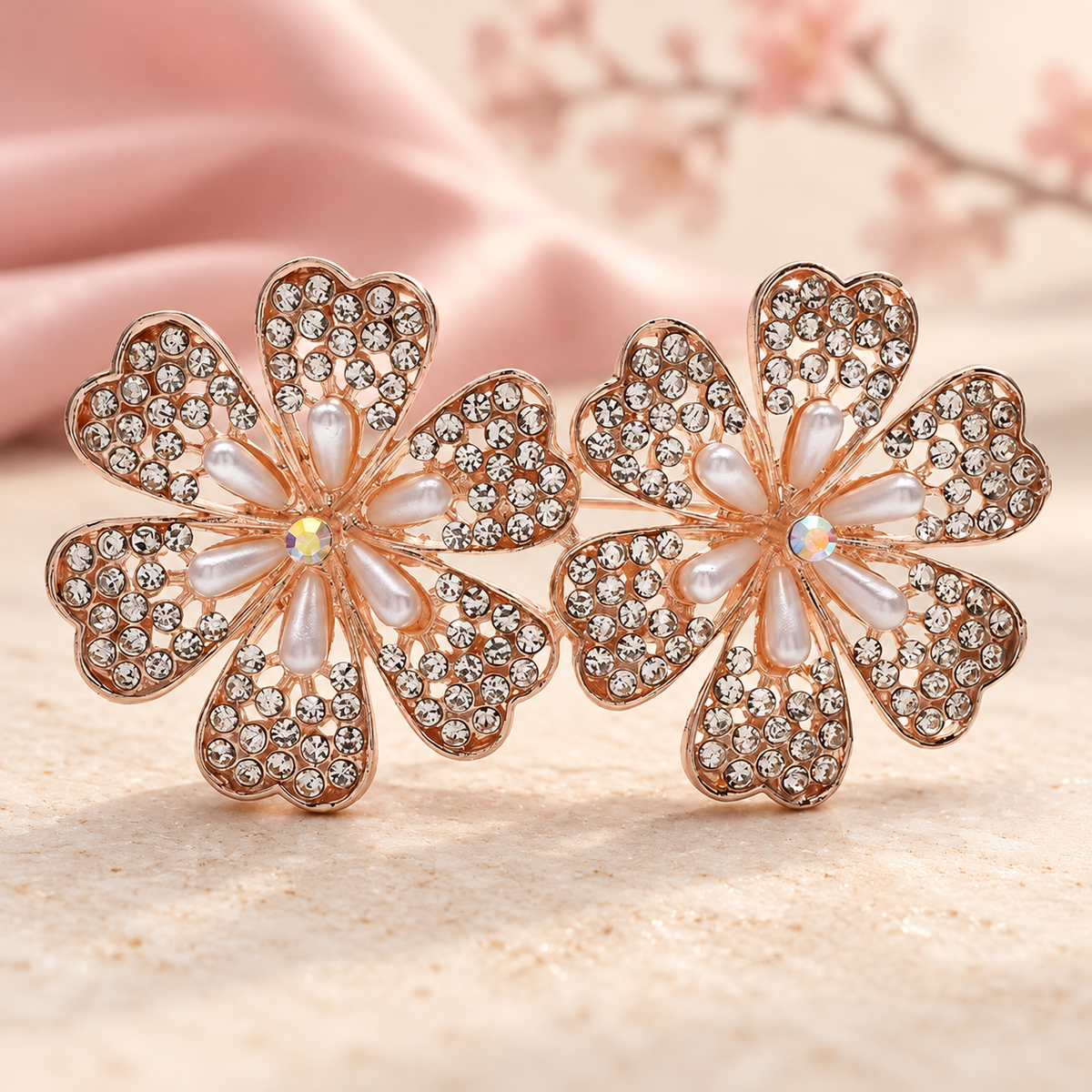 Pearl-Look Cherry Blossom Cluster Brooch — styled background