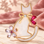 Flower Cat with Pearl-Look Body Brooch — styled background
