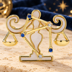 Libra Zodiac with Blue Star Accents Brooch — styled background