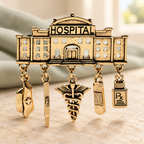 Hospital with Medical Charms Brooch — styled background