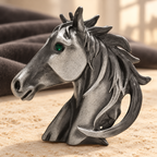Sculptural Horse Head with Green Eye Brooch — styled background