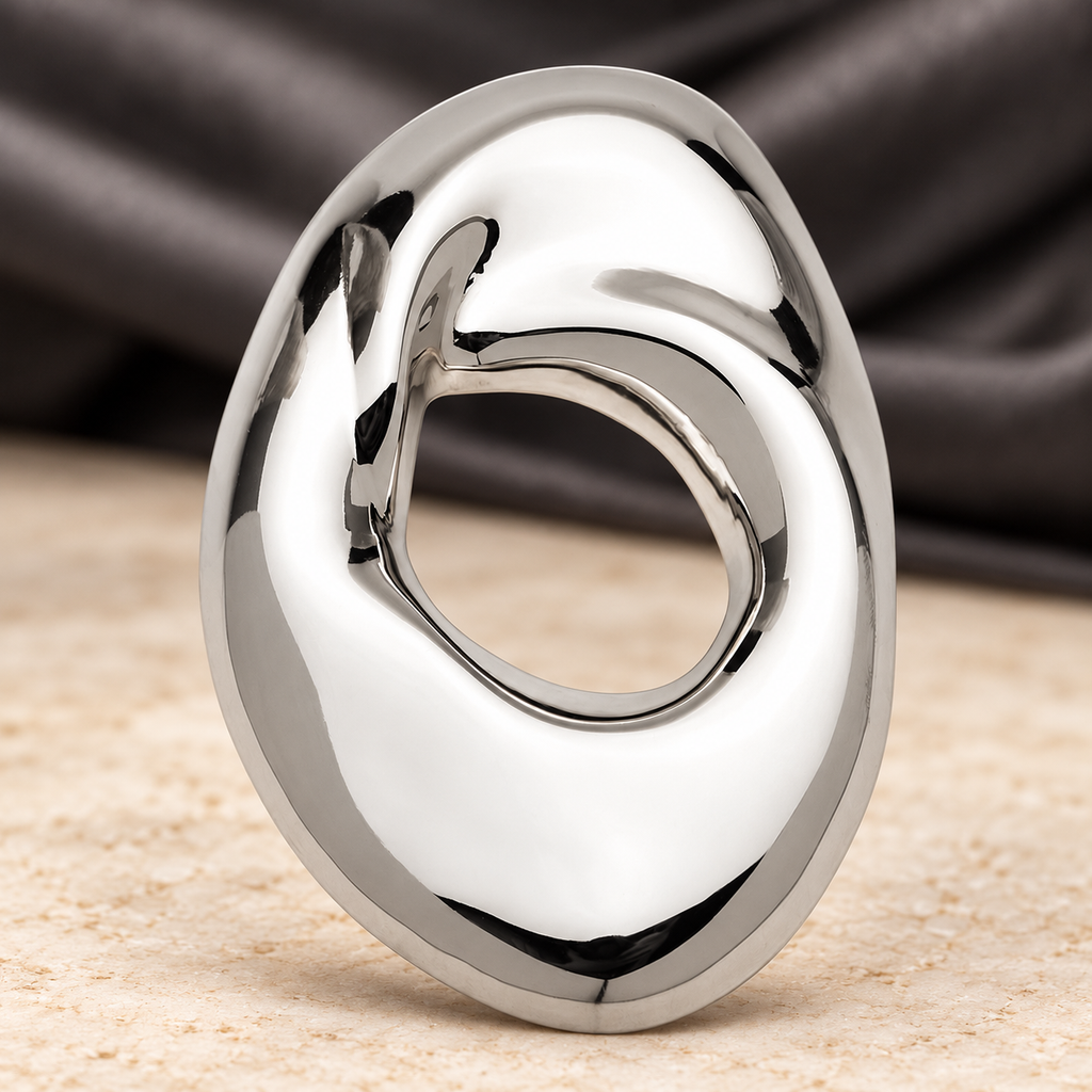 Sculptural Open Oval Brooch — styled background