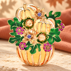 Enamel Pumpkin Flower Basket Brooch — styled background