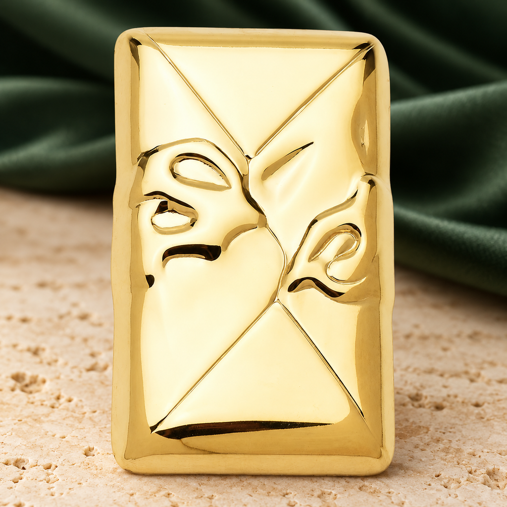 Sculptural Face Envelope Brooch — styled background