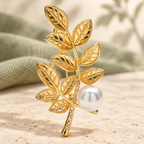 Wheat Branch with Pearl-Look Accent Brooch — styled background