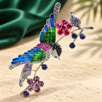 Jeweled Hummingbird on Berry Branch Brooch — styled background