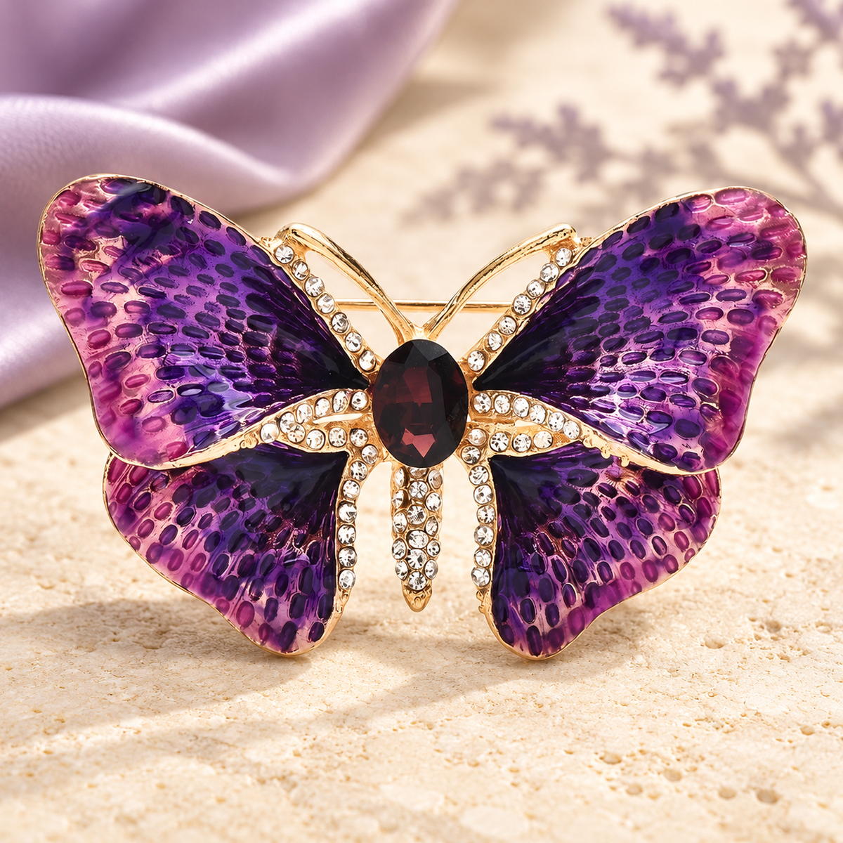 Gradient Enamel Butterfly Brooch — styled background