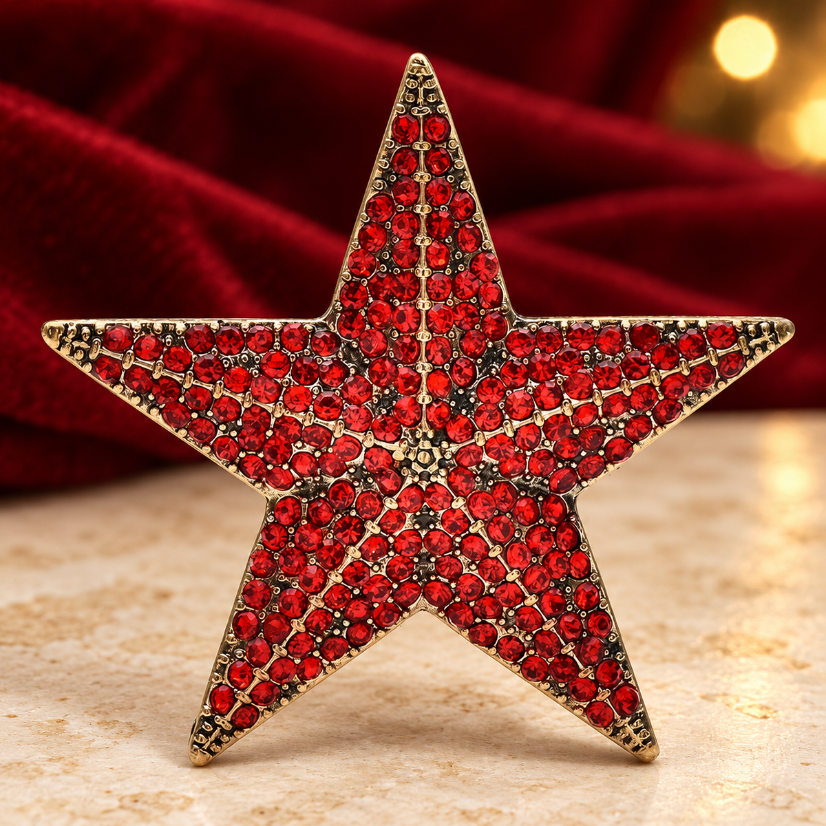 Sparkling Rhinestone Star Brooch — styled background