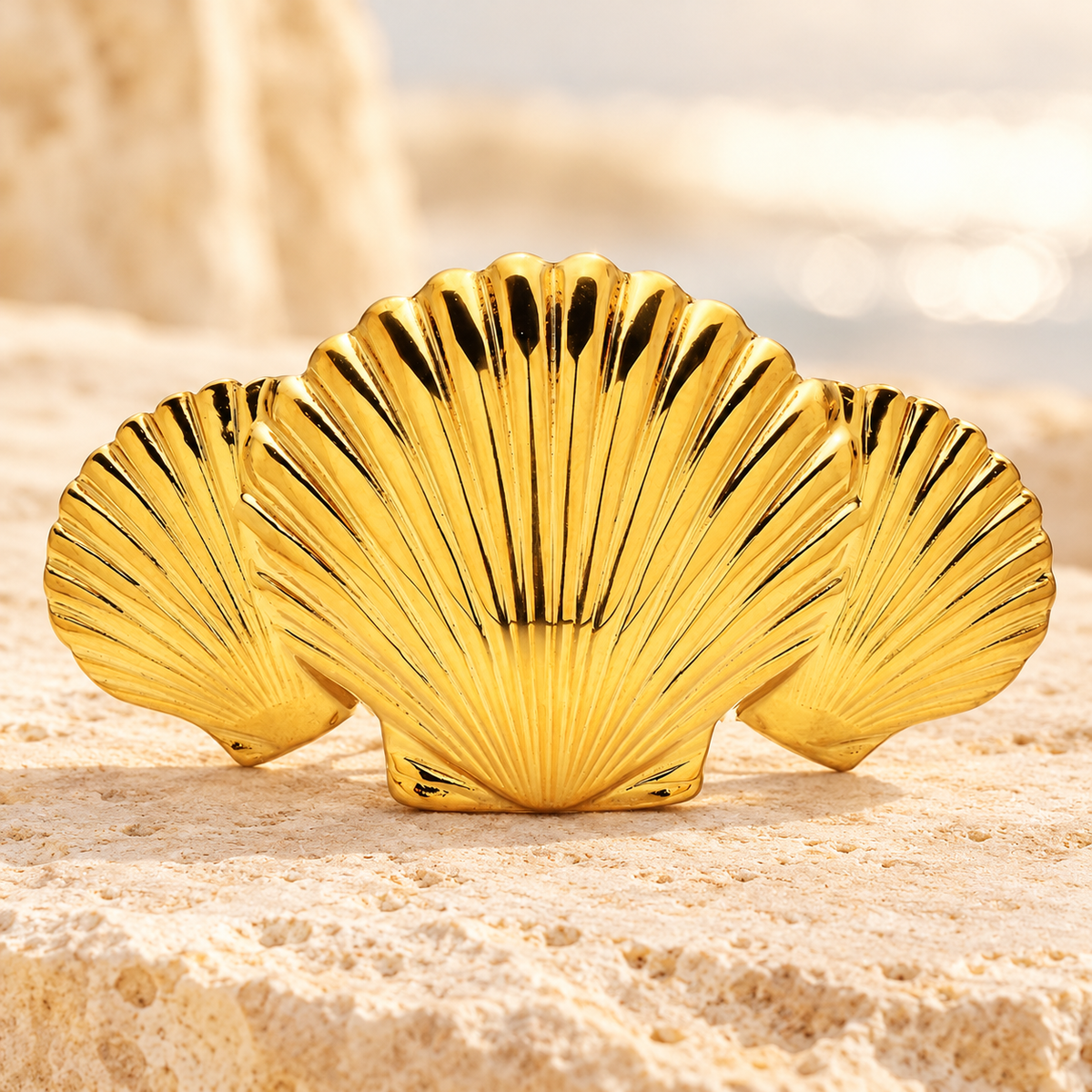 Layered Scallop Shells Stainless Steel Brooch — styled background