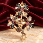 Marquise Rhinestone Three-Flower Bouquet Brooch — styled background