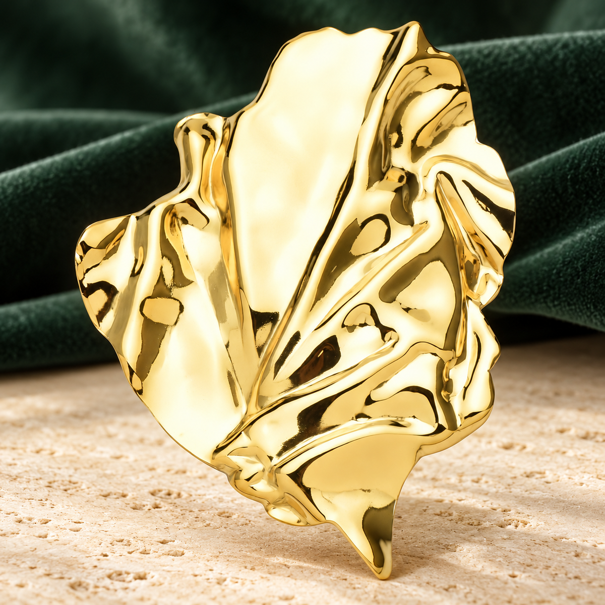 Large Sculptural Leaf Brooch — styled background