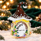 Snowy Mushroom House Christmas Brooch — styled background