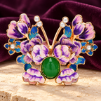 Peony Butterfly with Green Cabochon Brooch — styled background