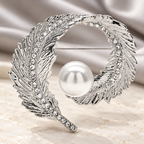 Pearl-Look Feather Wreath Brooch — styled background