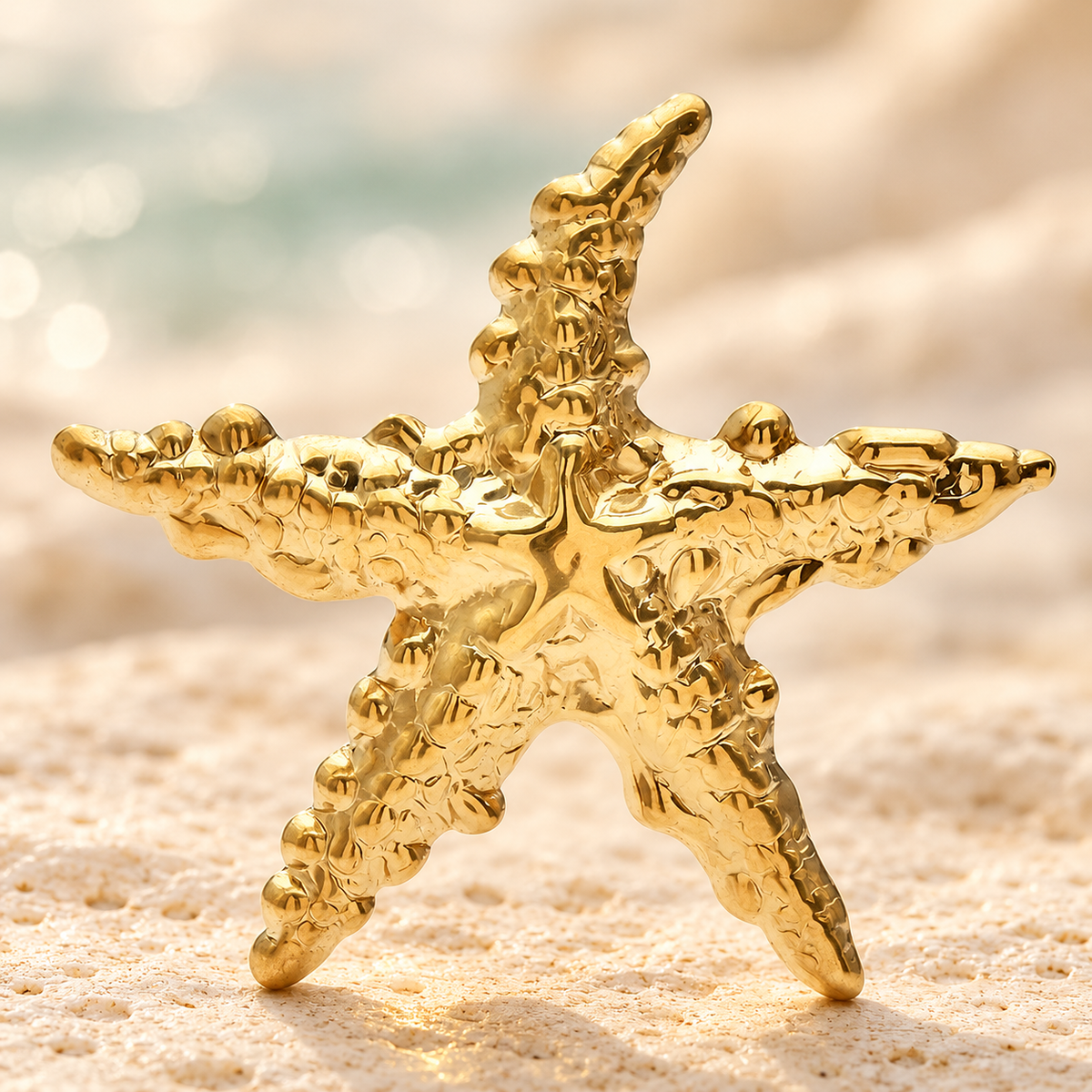 Textured Metal Starfish Brooch — styled background