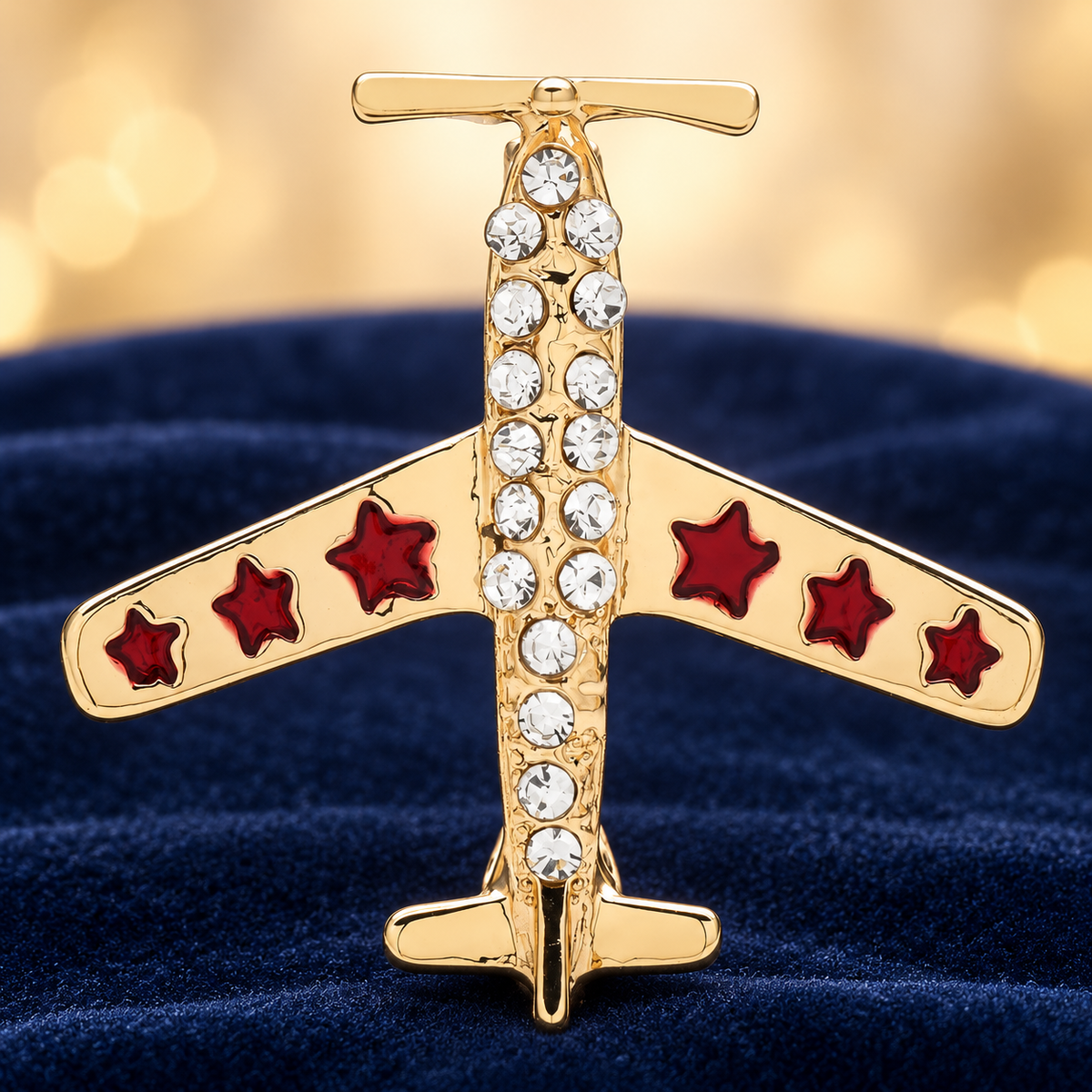 Vintage Airplane with Enamel Stars Brooch — styled background
