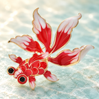 Red and White Enamel Fancy Goldfish Brooch — styled background