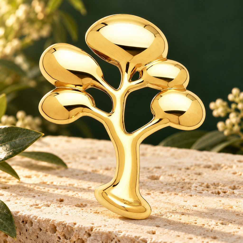 Polished Branching Tree Brooch — styled background