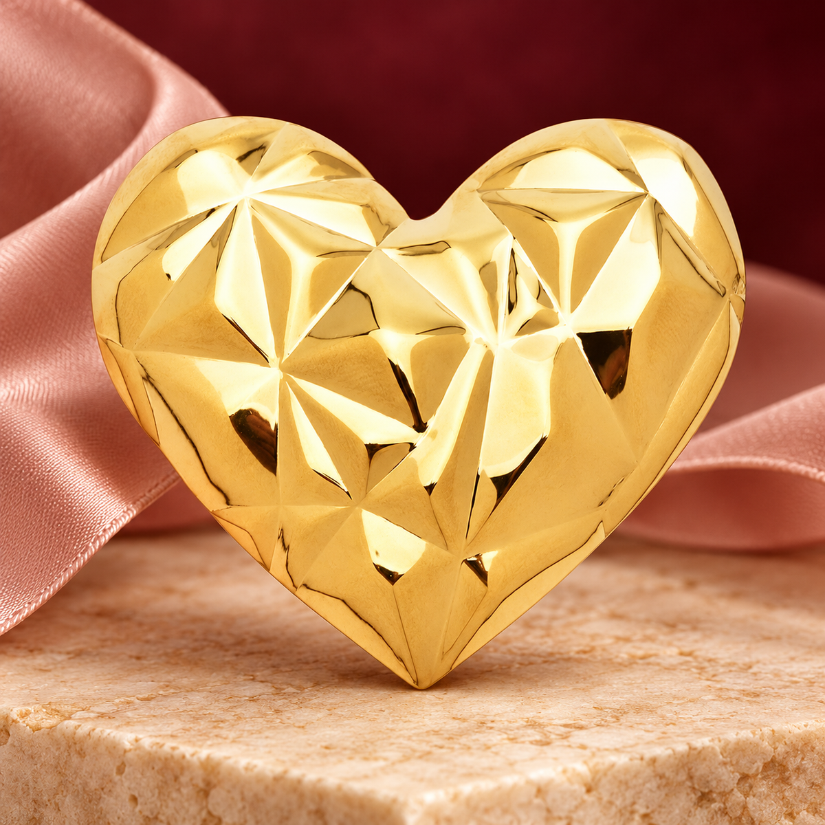 Faceted Metal Heart Brooch — styled background