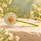 Green Stem Dandelion Brooch — styled background