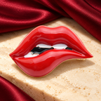 Glossy Red Enamel Lips Brooch — styled background