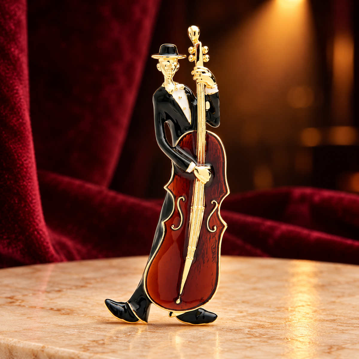 Musician with Upright Bass Brooch — styled background