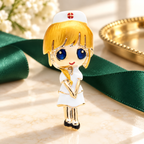 Enamel Nurse with Cap Brooch — styled background