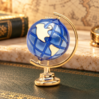 Blue Enamel Desktop Globe Brooch — styled background