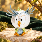 Enamel Antlered Owl Brooch — styled background