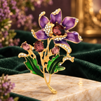 Purple Enamel Flower Branch Brooch — styled background