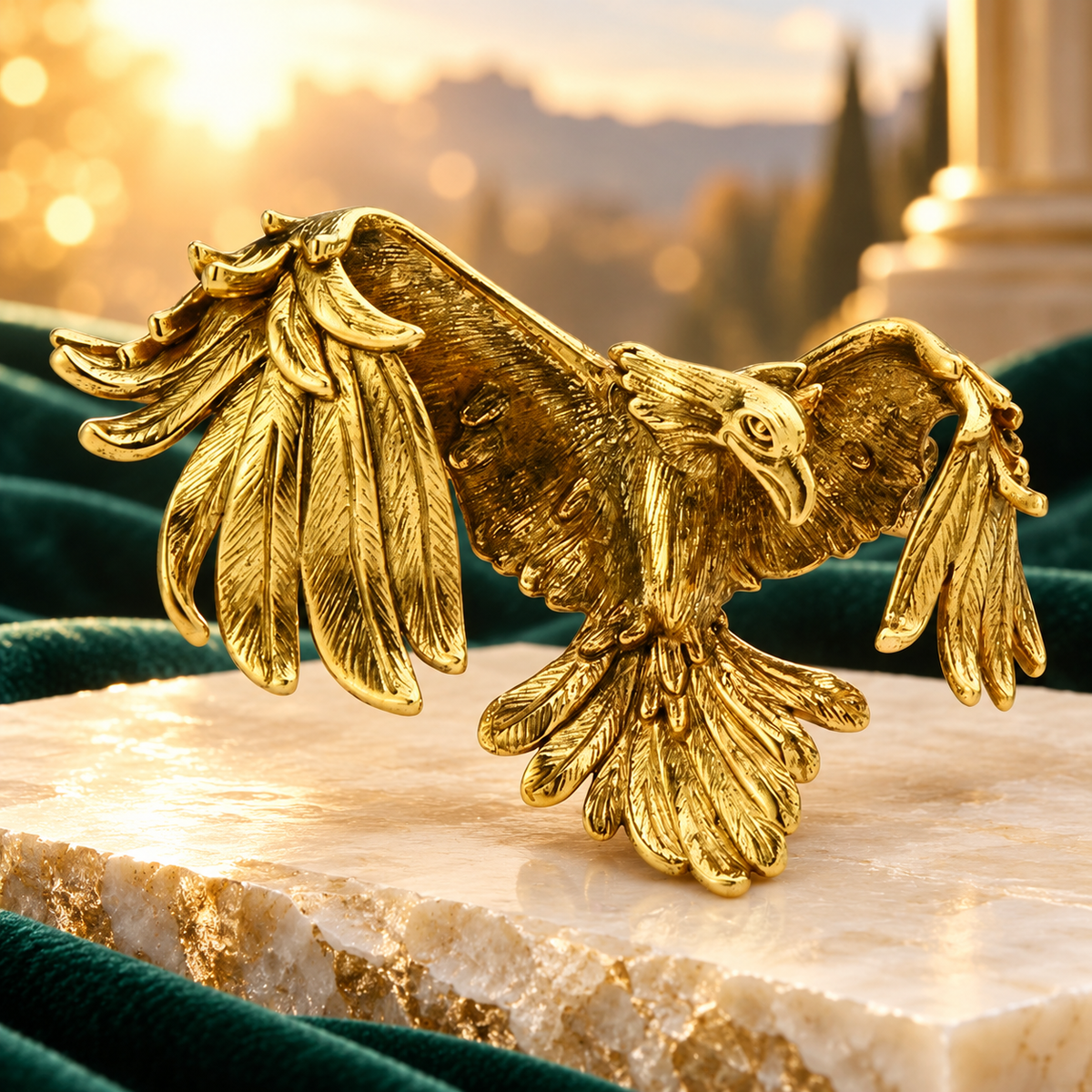 Vintage Soaring Eagle Brooch — styled background