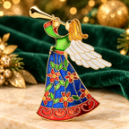 Floral Enamel Trumpet Angel Brooch — styled background